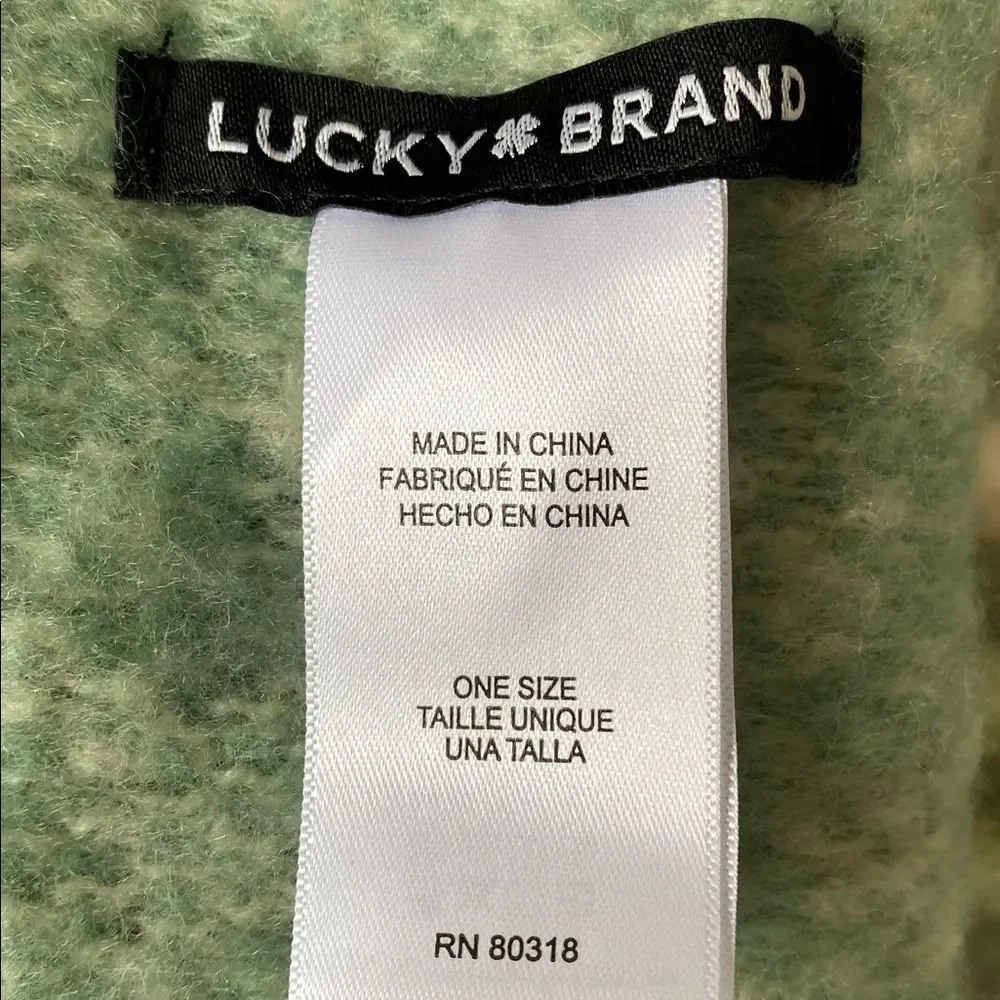 Lucky Brand Green & Cream Oversized Fringe Scarf Versatile Casual Chic Laganlook